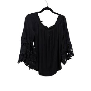 Muche Muchette Black Lace Bell Sleeve Off Shoulder Boho Blouse Romantic Goth O/S
